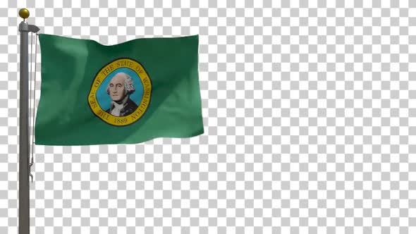 Washington State Flag (USA) on Flagpole with Alpha Channel - 4K