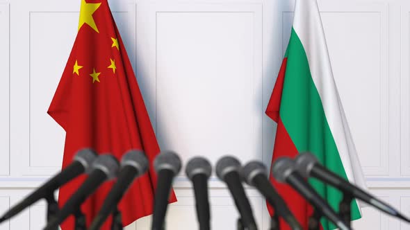Flags of China and Bulgaria at International Meeting alt