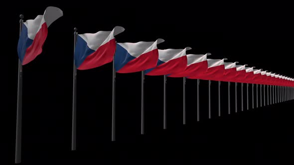 Row Of Czech Republic Flags With Alpha 4K