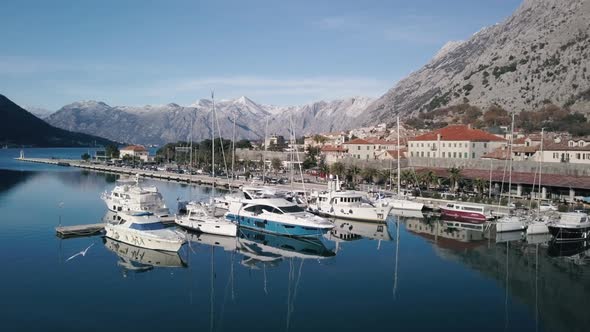 Aerial view of Kotor bay in winter time on Montenegro