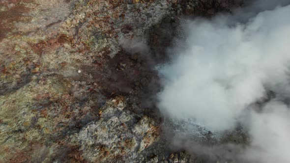 Drone Flight Of Steam Pouring From Hot Spring