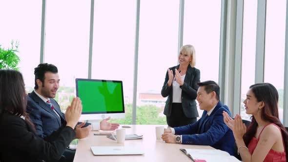 Business People in the Conference Room with Green Screen