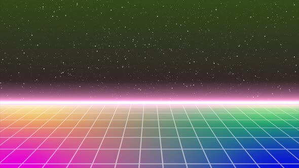 Retro High Tech Digital Background, Futuristic 80s Retro Animation With Stars Flying In The Sky Digi