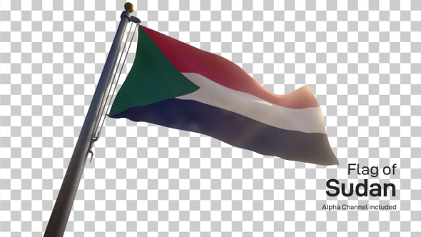 Sudan Flag on a Flagpole with Alpha-Channel