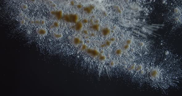 Flour Is Pouring on the Table, Baking Ingredient, View From Under, 