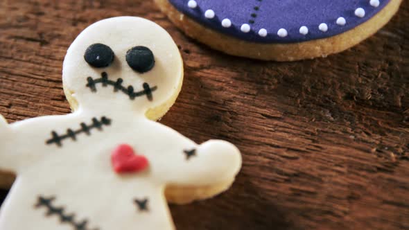 Gingerbread cookie and sweet food on a wooden table 4k