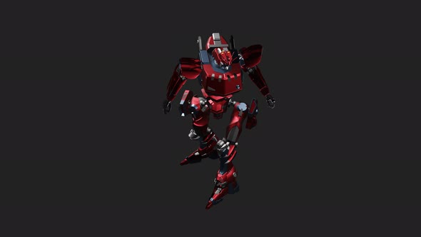 Red mecha in action idle