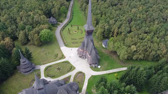 Monastery Sapanta Peri Aerial View, Maramures, Romania