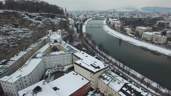 Aerial view of Salzburg and the Salzach River