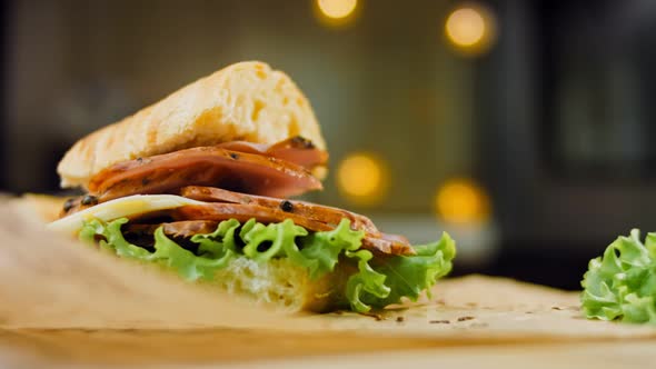 Sandwich with French Baguette Cheese Lettuce and Sausage