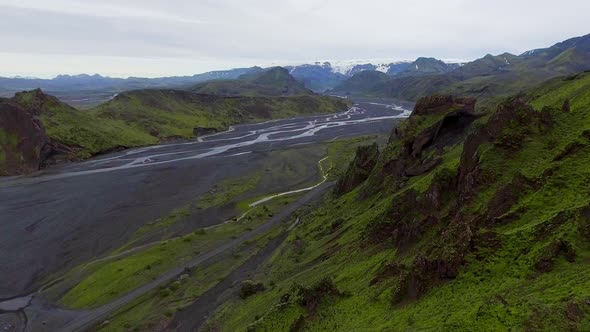 The Landscape of Thorsmork in Highland of Iceland From Drone Aerial View