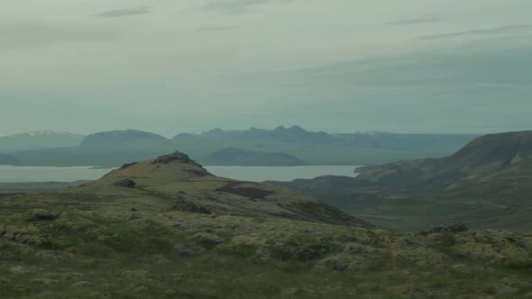 beautiful iceland landscape, wild camping, camera movement, camera pan from left to right to reveal