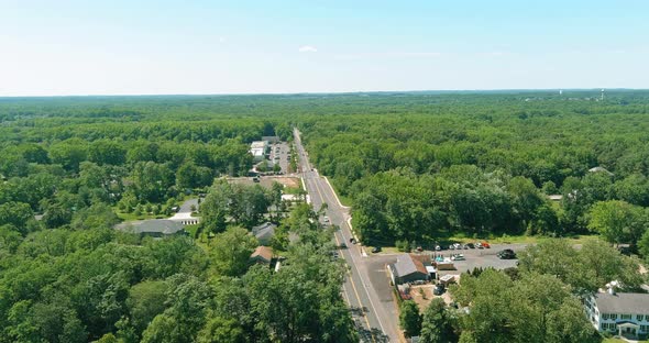 Scenic Seasonal Landscape From Above Aerial View of a Small Town in Countryside in Monroe New Jersey