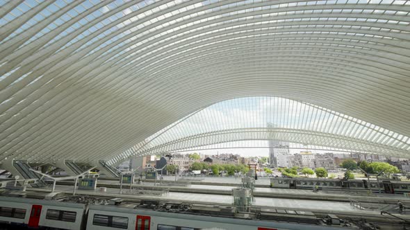 Steel Curved Beams Of New And Modern Building Of Liège-Guillemins Railway Station By Architect Santi