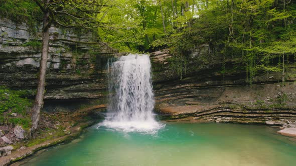 Point of View of a Waterfall on Okatse Canyon Georgia Europe