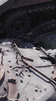 Vertical Video of a Destroyed Russian Military Equipment During the War in Ukraine