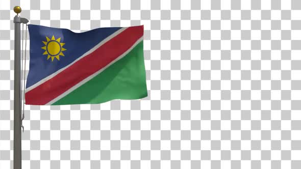 Namibia Flag on Flagpole with Alpha Channel - 4K