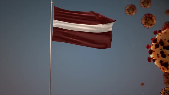 Latvia  Flag With Corona Virus Attack 4K alt