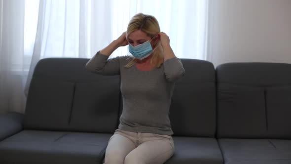 Woman Wear Mask Having Cold and Coughing