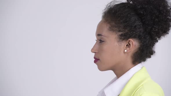 Closeup Profile View of Young Beautiful African Businesswoman