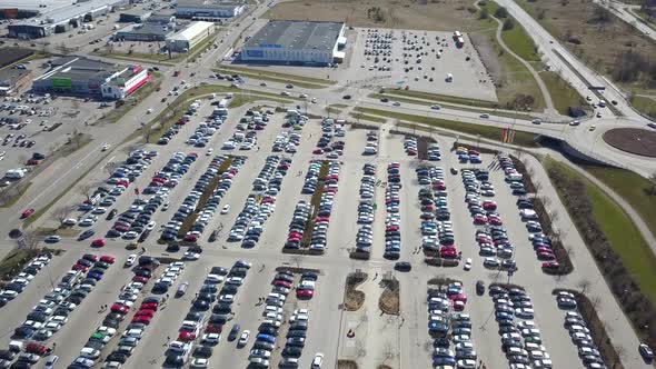 Top Aerial View of Many Cars on a Parking Lot or Sale Car Dealer Market