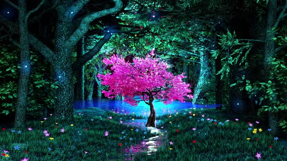 Pink Tree In Forest