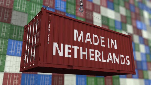 Cargo Container with MADE IN NETHERLANDS Caption