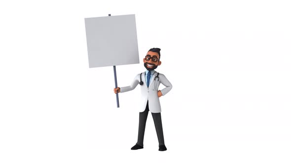 Fun 3D cartoon indian doctor with alpha