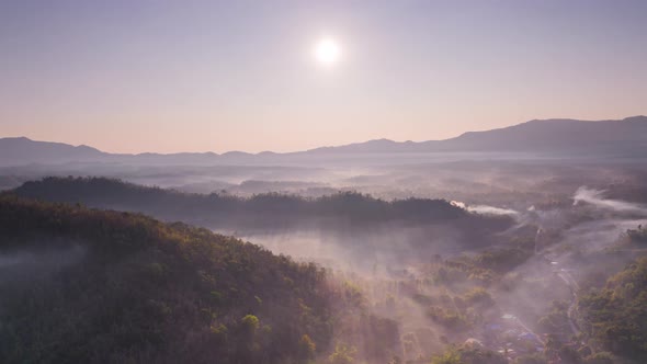 Aerial view Beautiful of morning scenery Golden light sunrise.