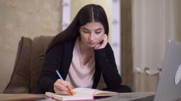 Student Girl Making Note Diploma Online Studying Self Education Internet Teacher