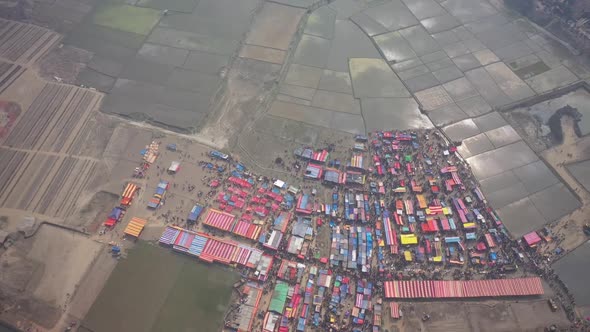 Aerial view of people at Rahman fish market, Chittagong, Bangladesh.