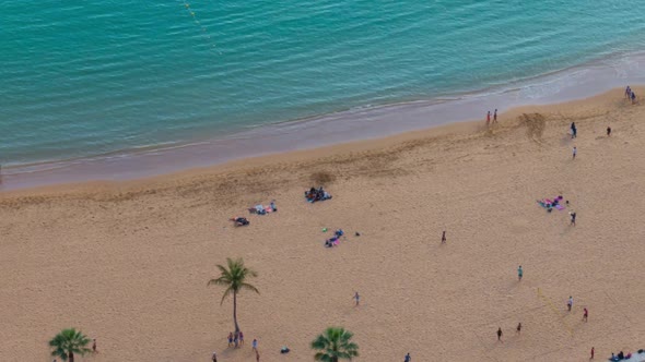 Aerial Timelapse of People on Teresitas Beach Tenerife Canary Island