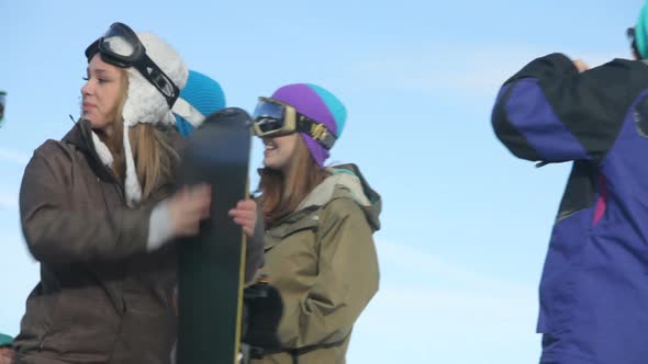 Group of young snowboarders on the slopes