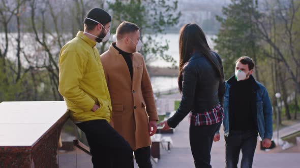 Group of Attractive Friends Meeting in the Park