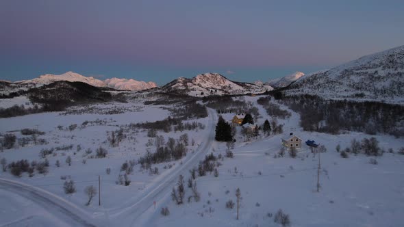 Icy dreamy Norwegian landscape during polar night season in Northern Norway - Scandinavia - Bo I Ves