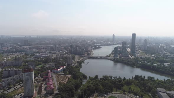 Aerial View Of The Iset River in Ekaterinburg city, Russia. 09