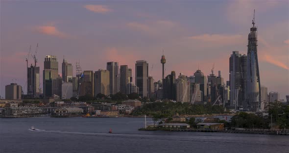 Timelapse of a sunset over Sydney City, Australia, 4K H264