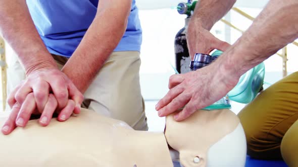 Male paramedic during cardiopulmonary resuscitation training