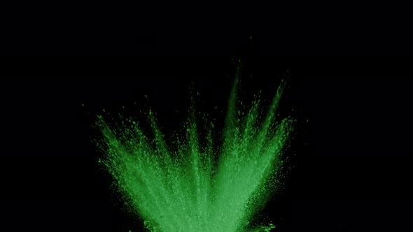 Green powder exploding on black background in super slow motion, shot with Phantom Flex 4K alt
