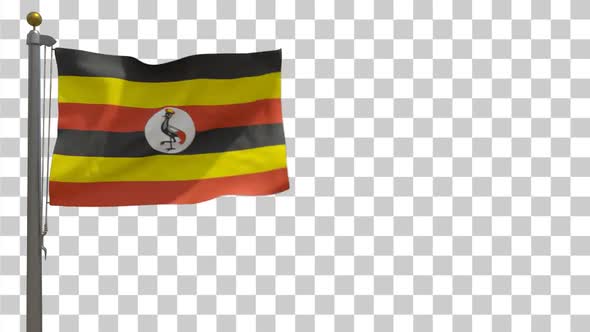 Uganda Flag on Flagpole with Alpha Channel - 4K
