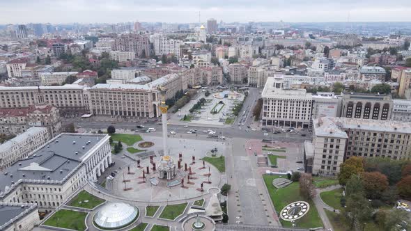 Kyiv, Ukraine in Autumn : Independence Square, Maidan, Aerial View