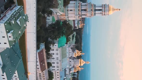 Vertical Video KyivPechersk Lavra in the Morning at Sunrise
