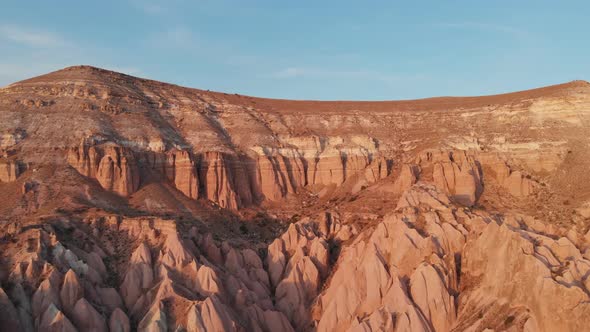 Cappadocia Aerial Drone View to Red and Rose Valley Rocks Goreme Turkey