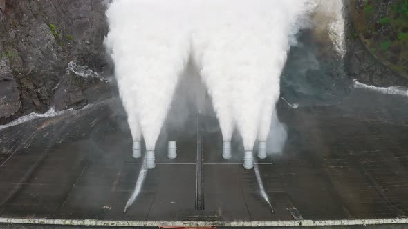 Water Pumped Through a Gravity Fed Hydroelectric Power Station Dam