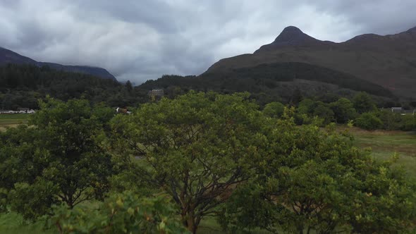 Drone view of houses near Glencoe on the lakeside