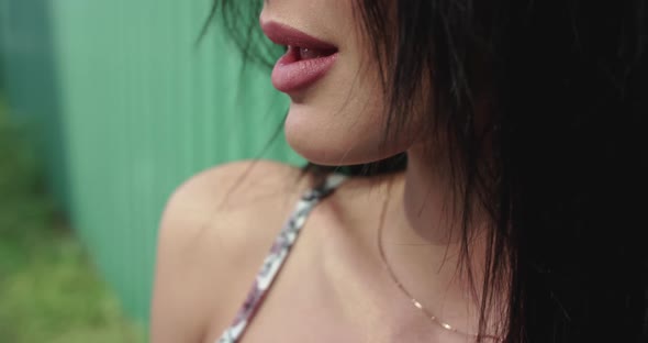 Close View of Seductive Lick of Lush, Pink Lips