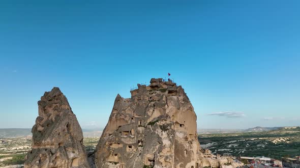 Awesome aerial view of Uchisar 4 K Turkey Cappadocia