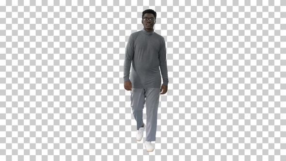 Young african american man in grey casual, Alpha Channel