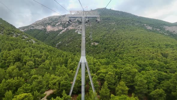 Cable Car Cabins in a Mountain in Greece