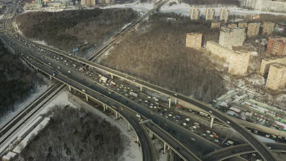 Aerial View of a Big Traffic Jam on a Highway